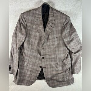 Recent Brioni EU56 US 46R 100% Pure Cashmere Glen Plaid Double Vent Blazer Coat
